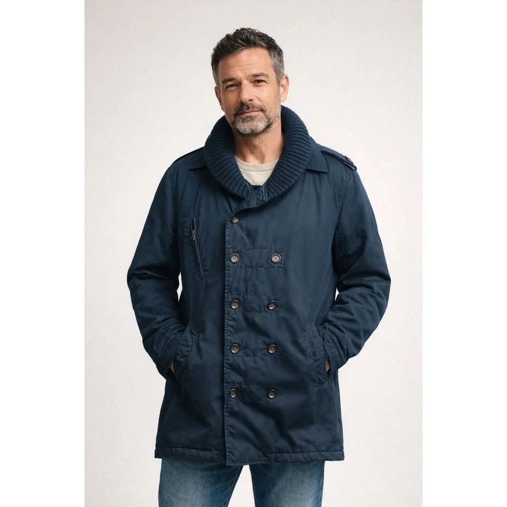 Hugo Boss Orange Field Jacket Mens 42R Black Insulated Pea Coat‎ Knit Mock Neck